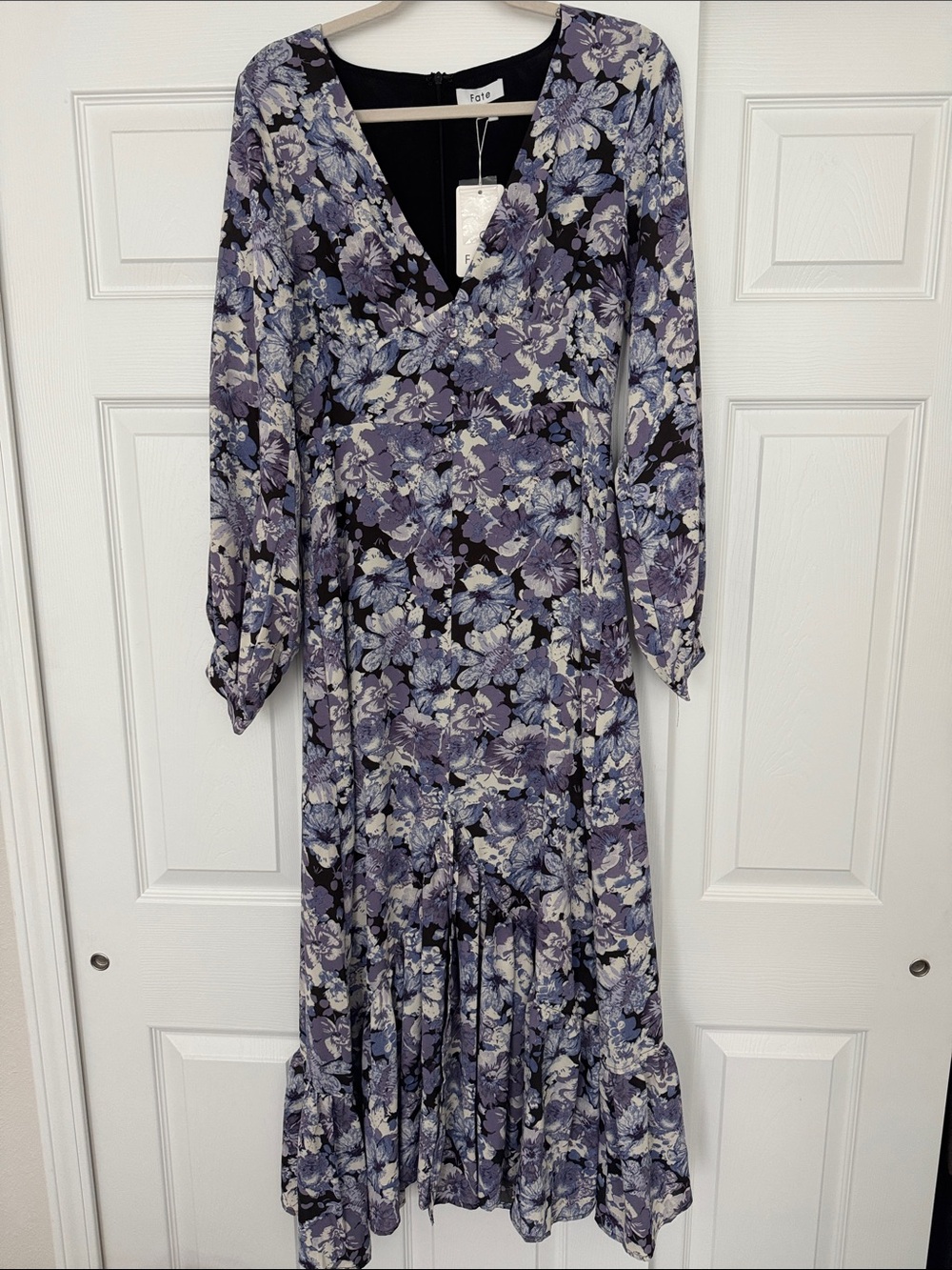 Fate Lavender and Black Floral Maxi Dress